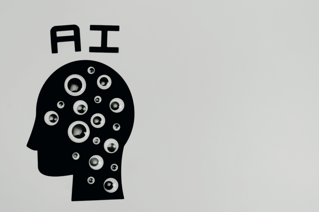 Cabeza con la palabra "inteligencia artificial en derecho" arriba